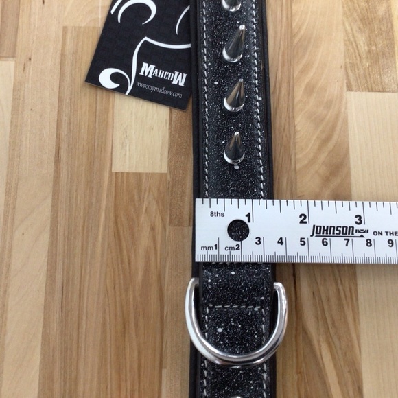 Mad Cow genuine leather Punk Rock dog collar handmade black dark silver studs - Picture 13 of 16